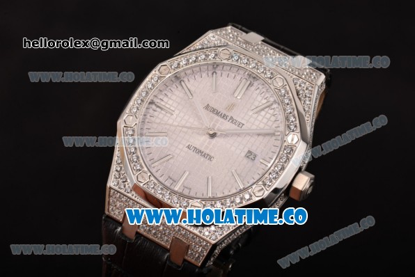 Audemars Piguet Royal Oak 41MM Miyota 9015 Automatic Steel/Diamonds Case with Diamonds Bezel White Dial and Stick Markers (EF) - Click Image to Close